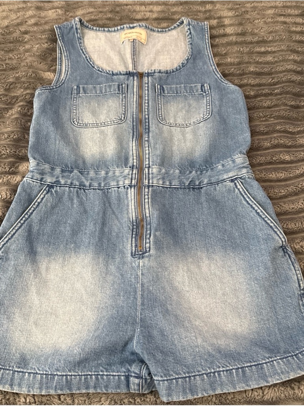 BCBGeneration Washed Light Blue Denim Zip Romper